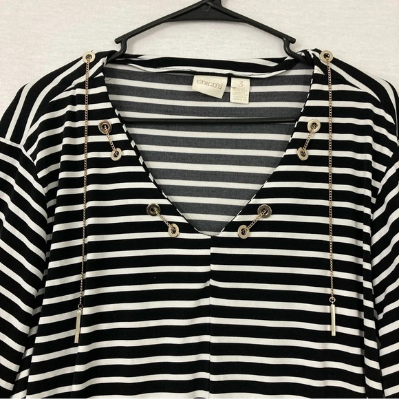 Chico's Striped Soft Stretch Grommet Detail Wide Sleeve Blouse size XL 3 - Picture 4 of 10
